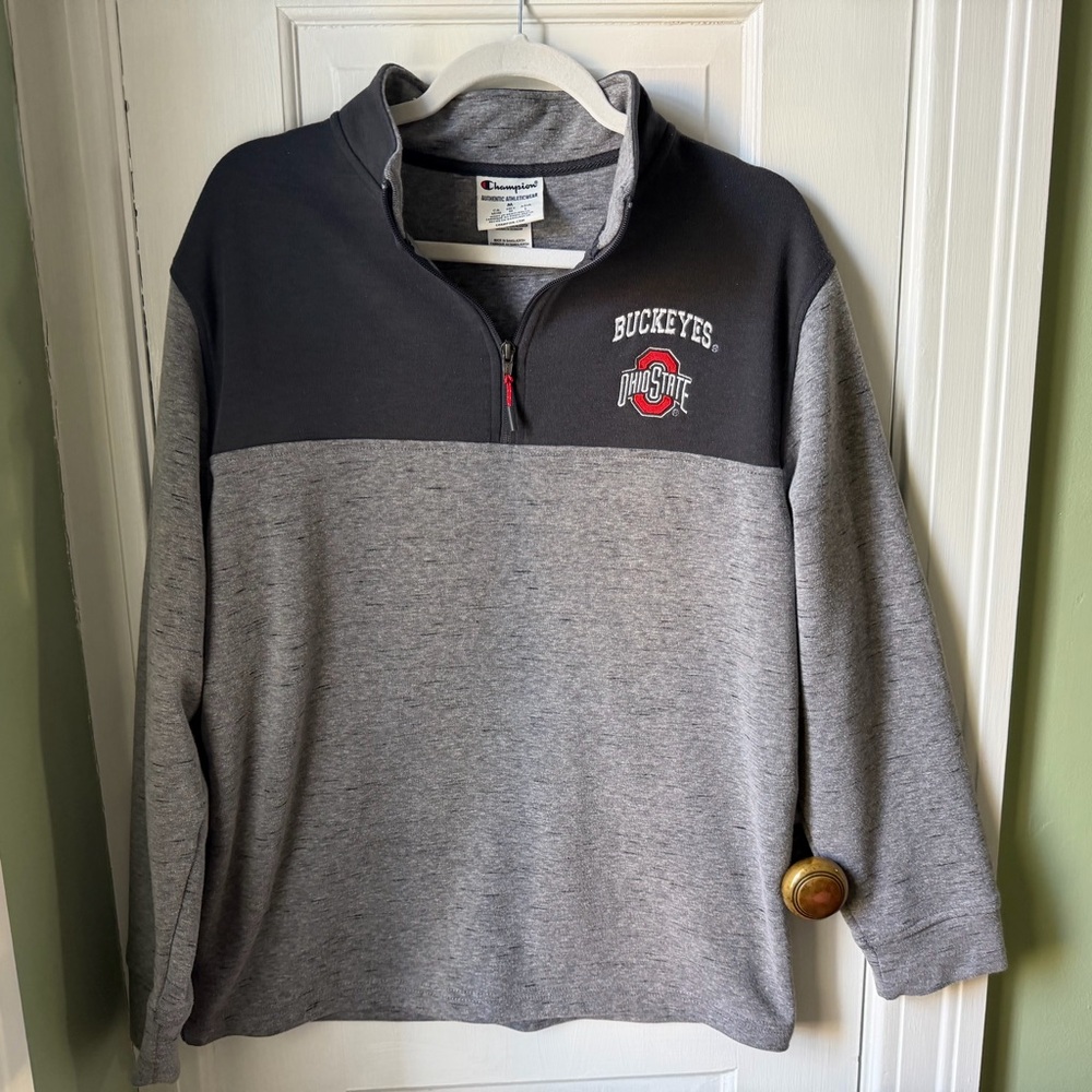 Champion Men's Gray & Black Ohio State Buckeyes Quarter-Zip Pullover Size Medium